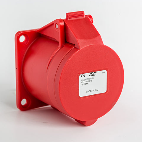 IDE Socket, straight, flush, red, 3P+E, 32A, 380/415V, IP44