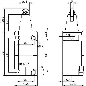 Siemens Position switch, metal enclosure, 1NO + 1NC, 13mm