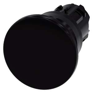 Siemens mushroom p/button, round, black, momentary contact, 22mm