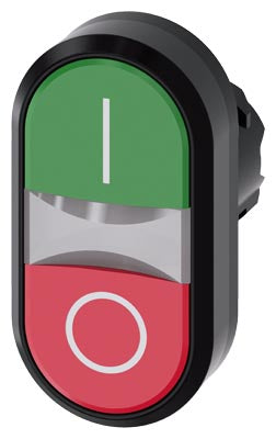 Siemens Twin p/button, round, flat, plastic, green I, red O, 22 mm