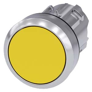 Siemens Pushbutton, round, metal, flat momentary, yellow, 22mm