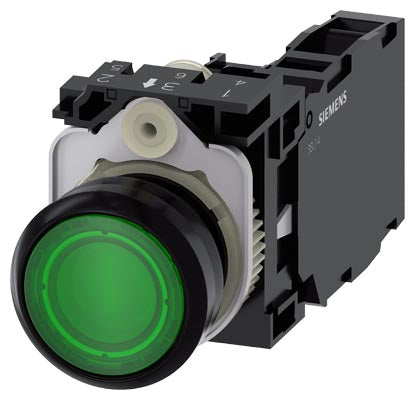 Siemens Illuminated pushbutton, plastic, green, 1NO+1NC, 22mm
