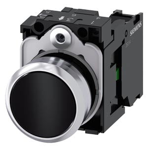 Siemens Pushbutton, black, flat, screw terminal, 22mm