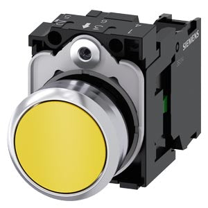 Siemens Pushbutton, screw terminal, yellow, flat, 22mm