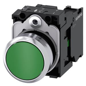 Siemens Pushbutton, green, flat, screw terminal, 22mm