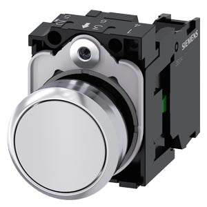 Siemens Pushbutton, white, flat, screw terminal, 22 mm