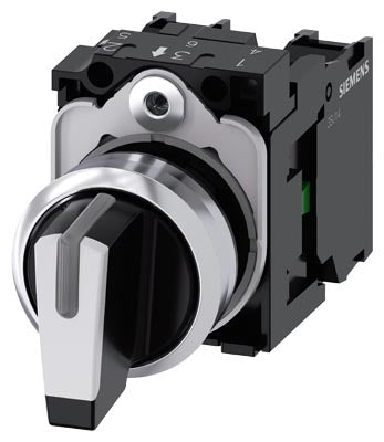 Siemens Selector switch, illuminable, round, white, 3-pos, 22mm