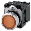 Siemens Illuminated pushbutton, metal, amber, momentary, 22mm, 1NO, 24VAC/DC