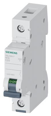Siemens Miniature circuit breaker, C-curve, 1-pole, 230V, 10kA, 20A