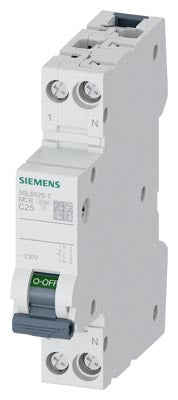 Siemens Circuit breaker, C25, 1+N-pole, 1mW, 230V, 6kA
