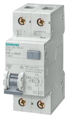 Siemens Sentron RCBO, 2-pole, 30mA trip sensitivity, 32A current rating