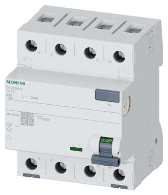 Siemens 5SV3 RCCB, type A, 4-pole, 30mA, 63A