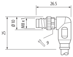 Murr M8 Male 90° with cable, M8, 4-pole, 3m