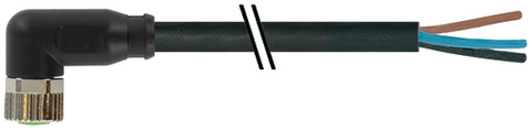 Murr M8 female 90°, A-code with cable, 3-pole, black, 10m