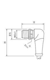 Murr M12 male 90°, A-code with cable, 4-pole, black, 5m