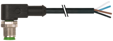 Murr M12 male 90°, A-code with cable, 4-pole, black, 10m