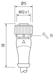 Murr M12 female 0°, A-code with cable, 4-pole, black, 15m