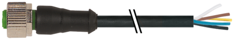 Murr 5‑pole M12 female 0° A‑code cable, black, 20 m