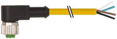 Murr M12 female 90° A-code with cable, yellow, 4-pole, 5m Murrelektronik