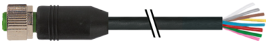 Murr M12 female 0°, A-code with cable, black, 8-pole, 2m