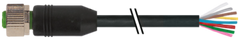 Murr M12 female 0°, A-code with cable, black, 8-pole, 2m
