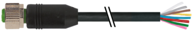 Murr M12 female 0°, A-code with cable, 8-pole, black, 10m Murrelektronik