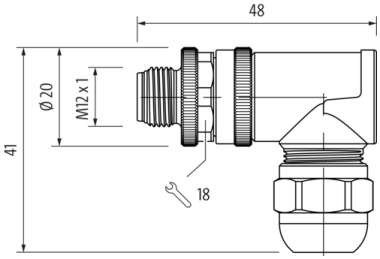 Murr M12 male 90° A-code, screw terminal 8-pole, cable Ø 6 - 8mm