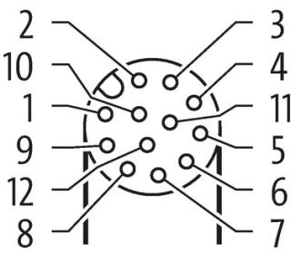 Murr M12 female 90°, A-code with cable, 12-pole, 10m
