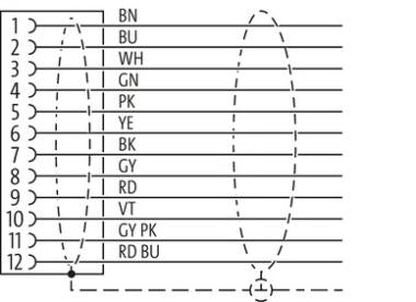 Murr M12 female 0° A-code with cable, shielded, 12-pole, 3m