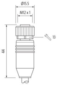 Murr M12, male 0° / female 0° A-code, 12-pole, black, 1.5m