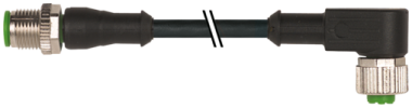 Murr M12 male 0° / M12 female 90°, A-code, 4-pole, 0.3m