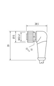 Murr M12 male 0° / M12 female 90°, A-code, 4-pole, 0.6m