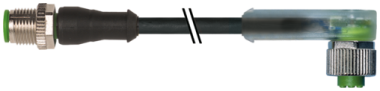Murr M12, male 0° / female 90° A-code, LED, 4-pole, black, 5m Murrelektronik