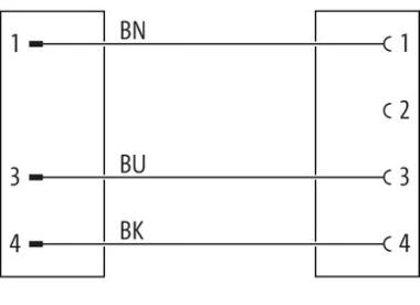 Murr M12 male 0° / M8 female 0°, A-code, 3-pole, yellow, 7m