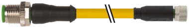 Murr M12 male 0° / M8 female 0° A-code, 4-pole, yellow, 10m
