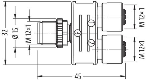Murr T-Coupler slim M12 male 5-pole / 2x M12 female