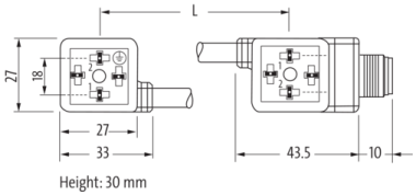 Murr M12 male on rear of MSUD double valve plug, grey, 100mm