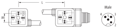 Murr M12 male on rear of MSUD double valve plug, grey, 100mm