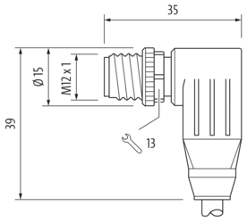 Murr M12, male 90°/ female 90°, A-code, 6-pole, green, 1m