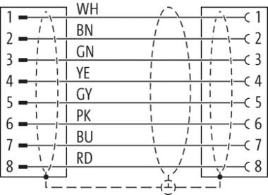 Murr M12, male 90°/ female 90°, A-coded, 8-pole, grey, 12m