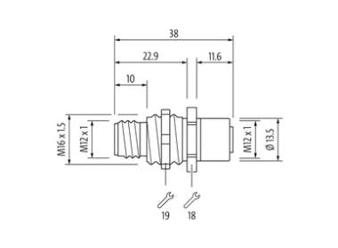 Murr M12 Panel feed through, 8-pole, male/female, A-coded
