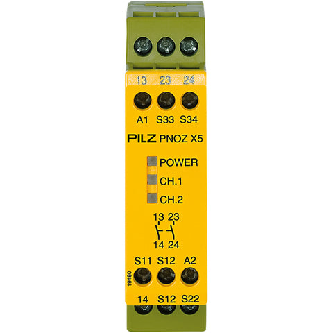 Pilz Safety relay, standalone, 2NO, 24VAC/DC, screw
