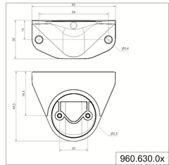 Werma Bracket concealed cable entry, black, 65 x 55 x 30mm