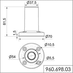 Werma Base with integrated tube, silver, Ø 70mm
