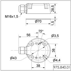 Werma Contact box for cable exit at side, black, Ø 70mm