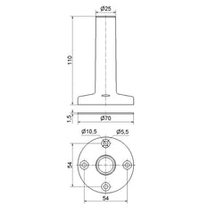 Werma Base with integrated tube, black, Ø 70mm