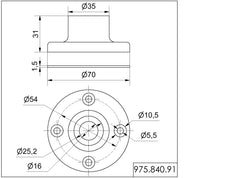 Werma Base for tube, black, Ø 70mm, (H) 31mm