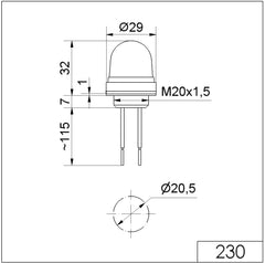 Werma LED Permanent beacon, red, 230VAC, 29x 154mm