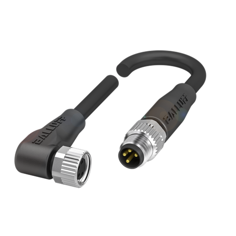 Balluff Cordset, M8 female 90deg A-code 4-pin / M8 male 0deg A-code 4-pin, 0.6m