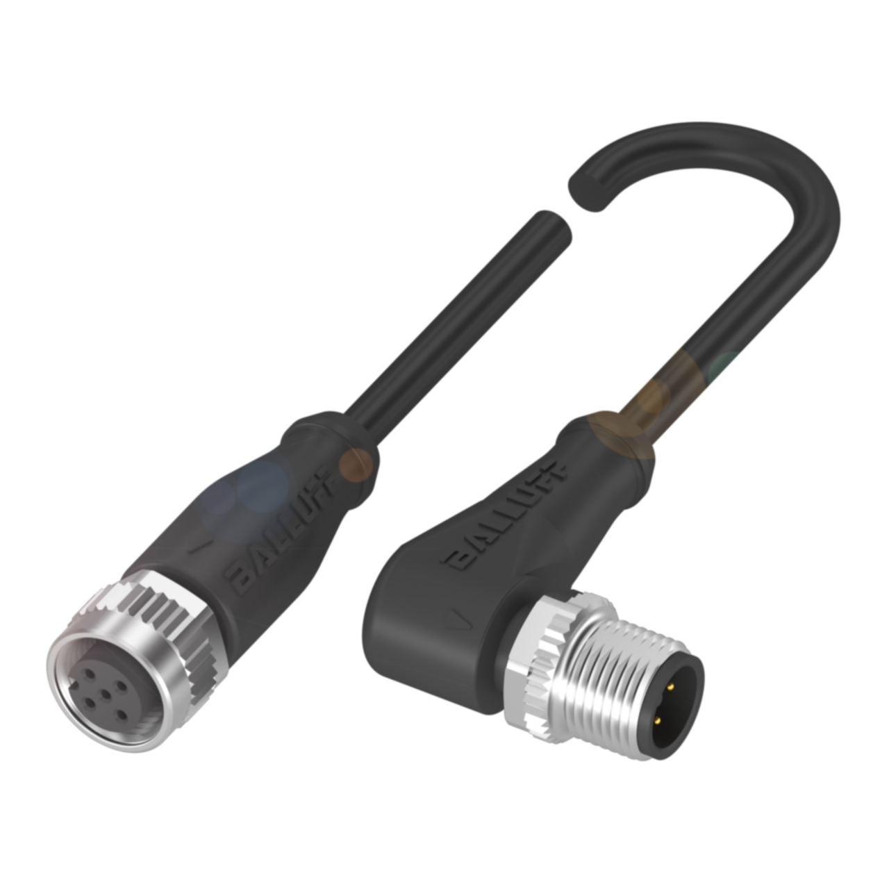 Balluff Cordset, M12 female 0deg A-code 5-pin / M12 male 90deg A-code 4-pin, 0.3m Balluff